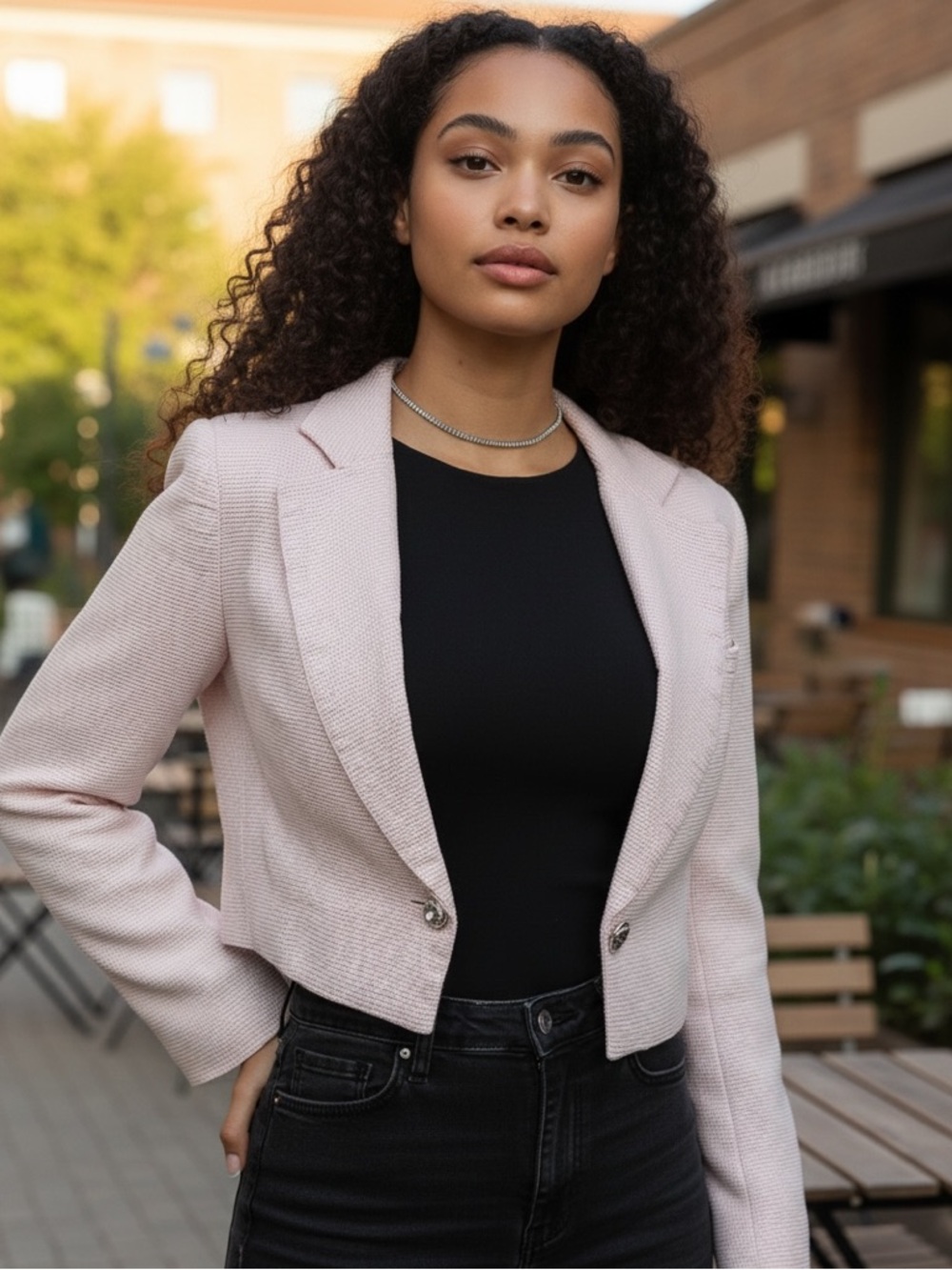 Zara Cropped Blazer in Pale Pink